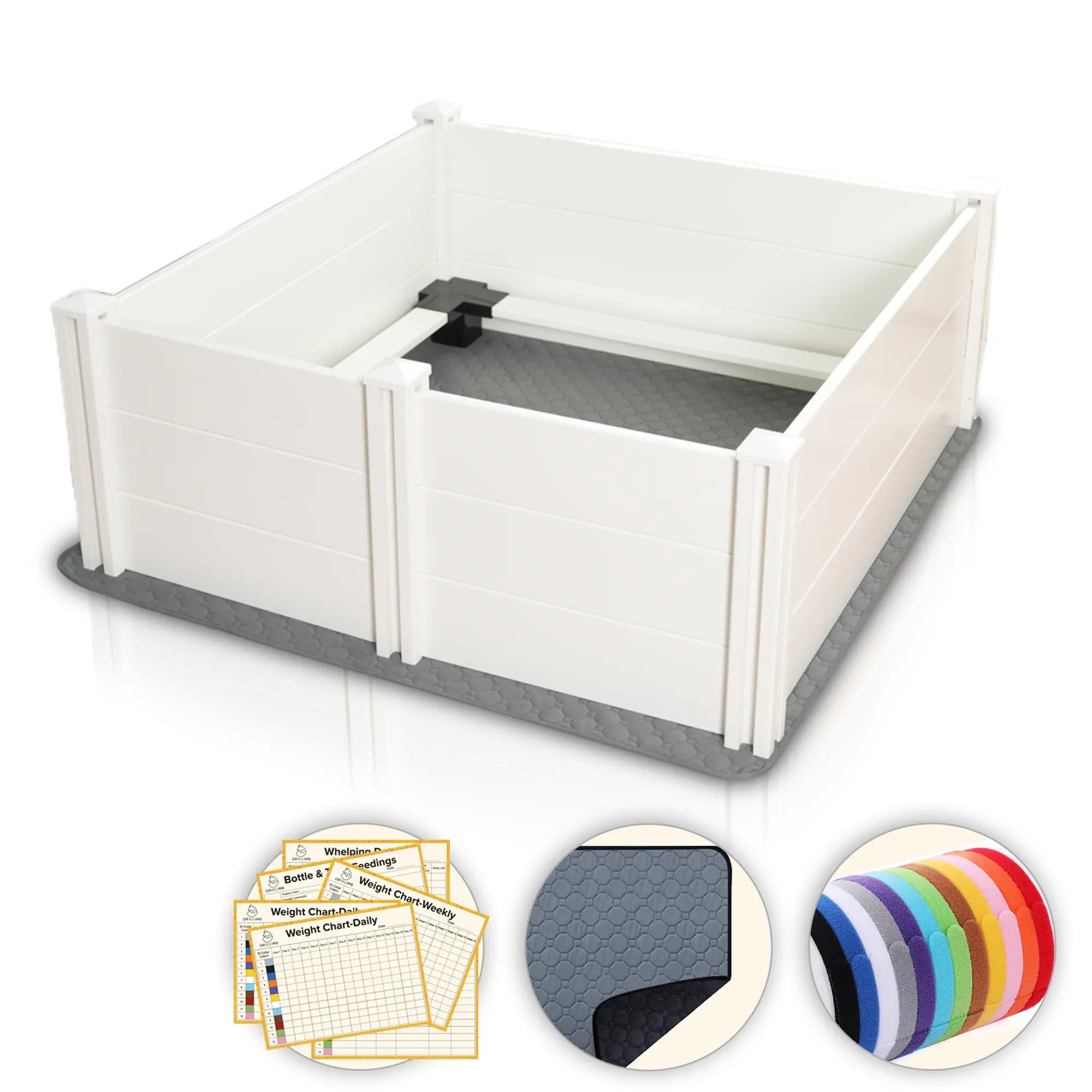 Whelping Box for Large Breed Dogs with Rails, Suitable for Large/Medium Dogs, White