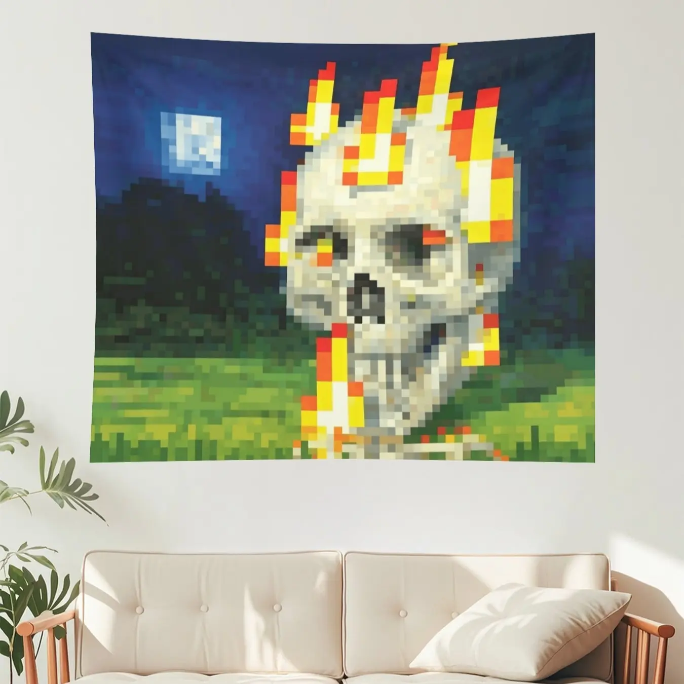 Cotton Skull in Flames Tapestry Wall Hanging - 60"x40" Lightweight Home Decor, for Bedroom, Dining Room, Happy Birthday Gift for Teens, Home Inspo Rectangular Wall Art, Wall Decor