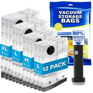 12 Pack Travel Vacuum Storage Bags For ClothingWith Rechargeable Electric Pump, CompressionPacking Cubes Organizer For Luggage Suitcase,Space Saver Seal Bags For Vacation Cruise