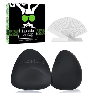Double Scoop® Triangle Big Bust Bra Inserts w/Bonus Tape Sticky Strips, Shapewear for Large Breast Bra Cup, Replacement Bra Pads, Nipple Covers Smoother, Lightweight Plus Size DD+ (Black)