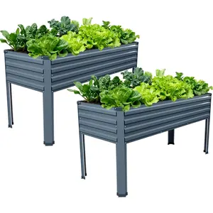 Galvanized Raised Garden Bed Outdoor with ,48x18x30in Metal Elevated Raised Planter Box for Backyard, Patio, Balcony, 300lb Capacity,Grey(2PCS)