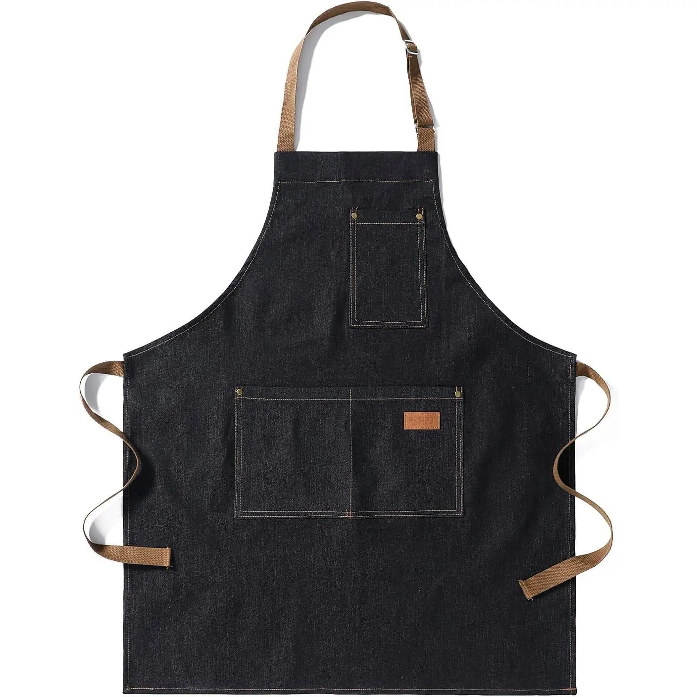 Denim Apron with 3 Pockets Unisex Jean Apron Adjustable Bib Apron for Work Kitchen Cooking 30.3 "x 26.57" Black