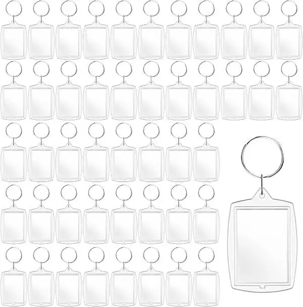 100 Pcs Unisex Rectangular Acrylic Photo Frame Keychain Blanks with Split Rings, Ideal for Customized Gifts