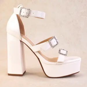 Kebab Platform Block Heels with Rhinestone Buckles