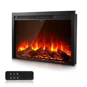 【fathersdaygift】VEVOR Electric Fireplace Insert,40 inch Recessed and Wall Mounted with Adjustable Flame Color Brightness & 8h Timer & Remote ControlIndoor Heater w/ 750W/1500W Dual Heating Modes5000BTU Black