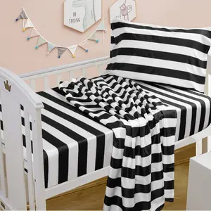 NTBAY Toddler Bed Sheet Set Black & White Stripes Microfiber Softness Machine Washable Complete 3-Piece Set for Toddlers' Beds