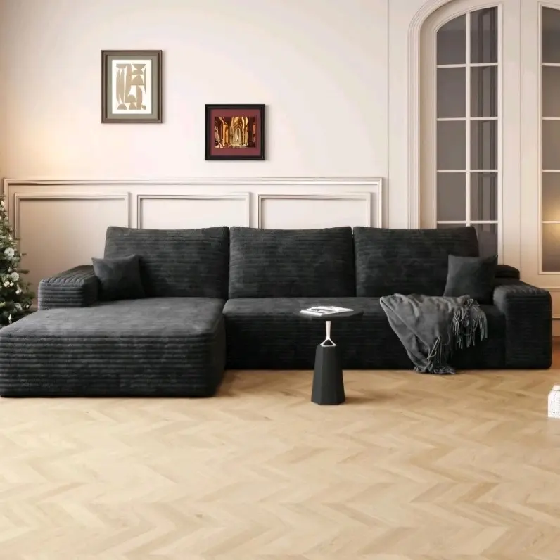107" L Shaped Corduroy Cloud Couches with Chaise Comfy Sectional Boneless Sofas