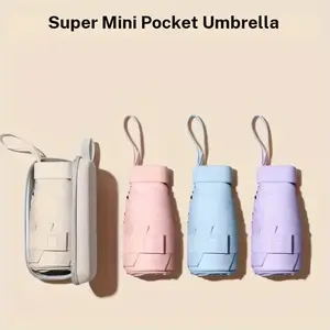Portable Mini Folding Umbrella with Storage Box 6 Ribs Manual Open and Close, Beige/Pink/Light Blue Compact Travel Design Durable and Lightweight, Suitable for Commuting, Beach, Office Ideal Gifts