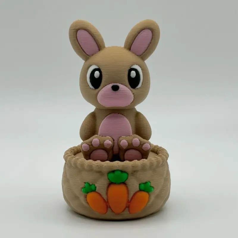 Sweet Bunny in a Basket Clicker, Fidget Desk Accessory, Spring Bunny and Carrots