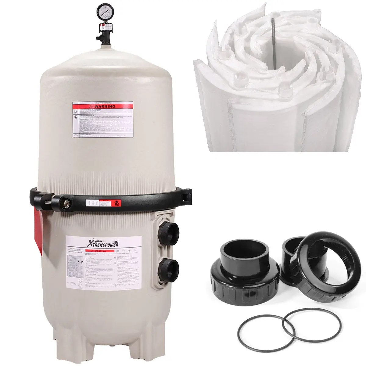 XtremepowerUS Cylindrical DE In-Ground Pool Filter - 60sqft Area, 120 GPM Flow Rate, Efficient Filtration, Assembly-Required, for Safe Swimming Environments, Swimming Pool Accessories, Inground Pool Accessories