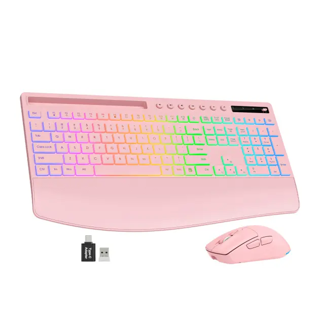 SABLUTE KM22 Ergonomic Backlit Wireless Keyboard and Mouse Set, 4000mAh Rechargeable 2.4G Combo, Full Size Quiet with Wrist Rest & Phone Holder for Windows Chrome Laptop PC, Keyboard And Mouse Wireless Ergonomic, Rechargeable Backlight Keyboard