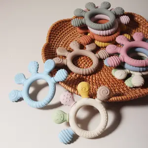 Unisex Grasp-Ready Baby Handheld Sensory Teether Toy - Chewable, Touchable, Multi-Textured Silicone, Safe, Eco-Friendly