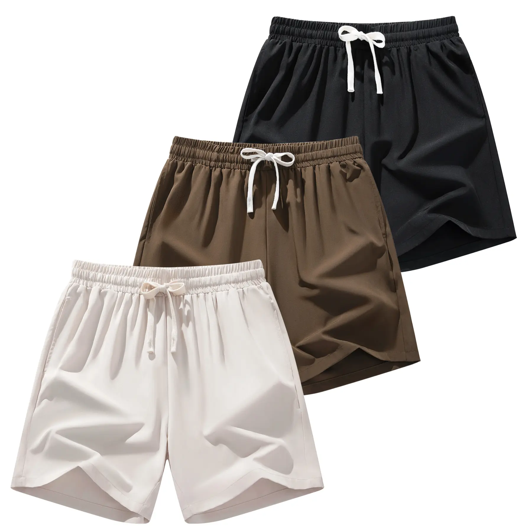 Men’s Ice Silk Athletic Shorts - Mens Clothing, Cinch Drawstring-Adjustable, Lite Breathable Loose Custom-Fit, Cool Solid Color Basic Track Bottoms for Daily Wear & Outdoor Sport, Cinch Men's Shorts
