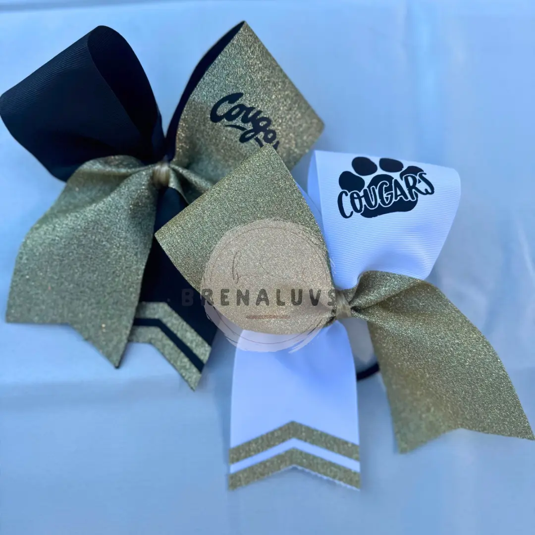 Brenaluvsu 1/2 Glitter Cheer Bow with Logo & Chevron Tails