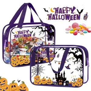 Halloween Clear Bag,Waterproof PVC Zippered Clear Candy Storage Bag,Makeup Bag,Office and School Storage Bags for Work Sports Games Concerts Travel Gym