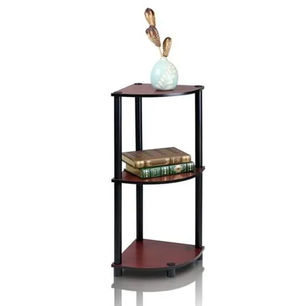 212 MAIN 3-Tier Turn-N-Tube Corner Wooden Display Rack, Multipurpose Composite Wood Decor Shelving Unit, Dark Cherry-Black, 29.6x11.6x11.6 in., Commercial Office Furniture