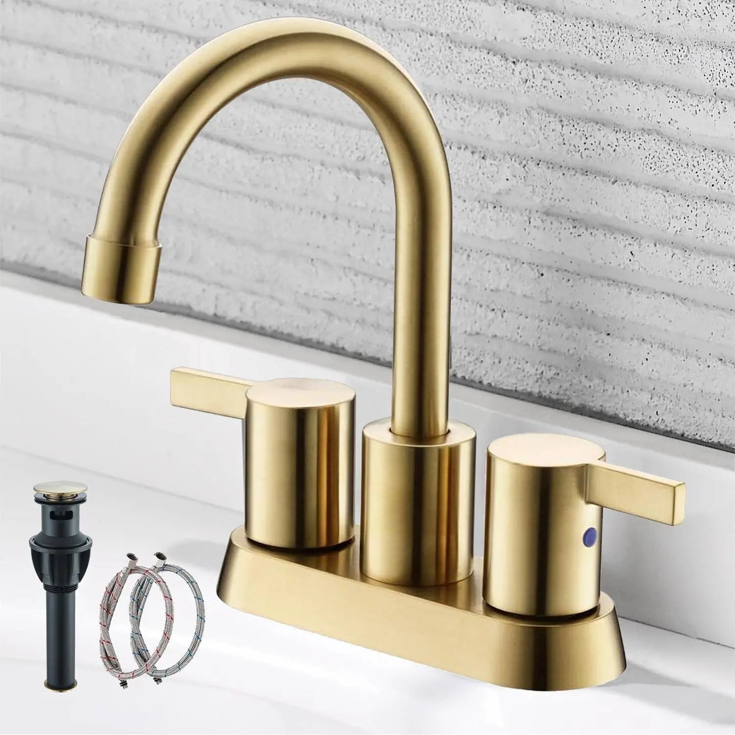 4 Inch Double Handle Centerset Lead-Free Modern Bathroom Faucet - 360° Swivel Spout, 2-3 Hole RV Vanity Sink Faucet With Pop Up Drain And Water Supply Lines, Double Handle Faucet