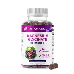 Vitamatic Magnesium Glycinate Jelly Gummies Edible Vitamin Supplement, 600 mg per Serving, 60 Ct, Natural Grape Flavor, Dietary, Non-GMO Mineral Supplements, GMO Free, Gluten-Free