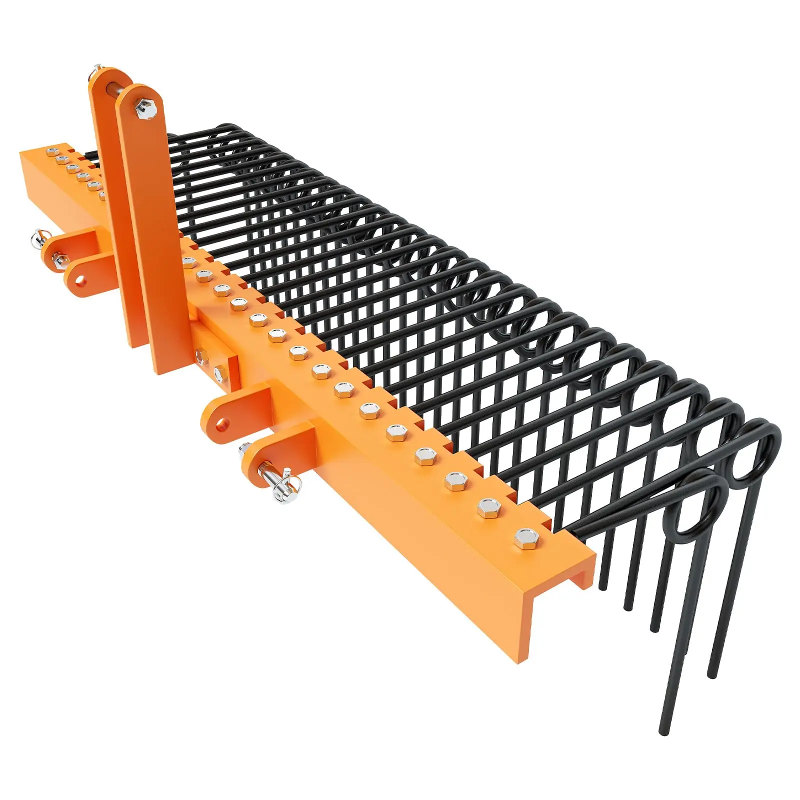 GARVEE 72" and 60" Pine Straw Needle Rakes with 8mm Coil Spring Tines, Durable Powder Coated Steel, 3 Point Rakes for Cat1 Tractors, Ideal for Efficient Landscape Maintenance - Orange and Black