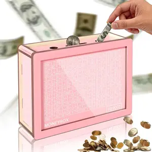 10000 Large Savings Challenge Box for Adults and Kids – Wooden Cash Savings Vault – Wooden Cash and Coin Piggy Bank with Counter and Dry-Erase Pen