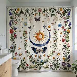 1 Pc Bohemian-style shower curtain, adding unique charm to all types of bathrooms, refreshing the space with home decor, suitable for bathroom upgrades and renovation projects, blending bathroom aesthetics, Bathroom supplies