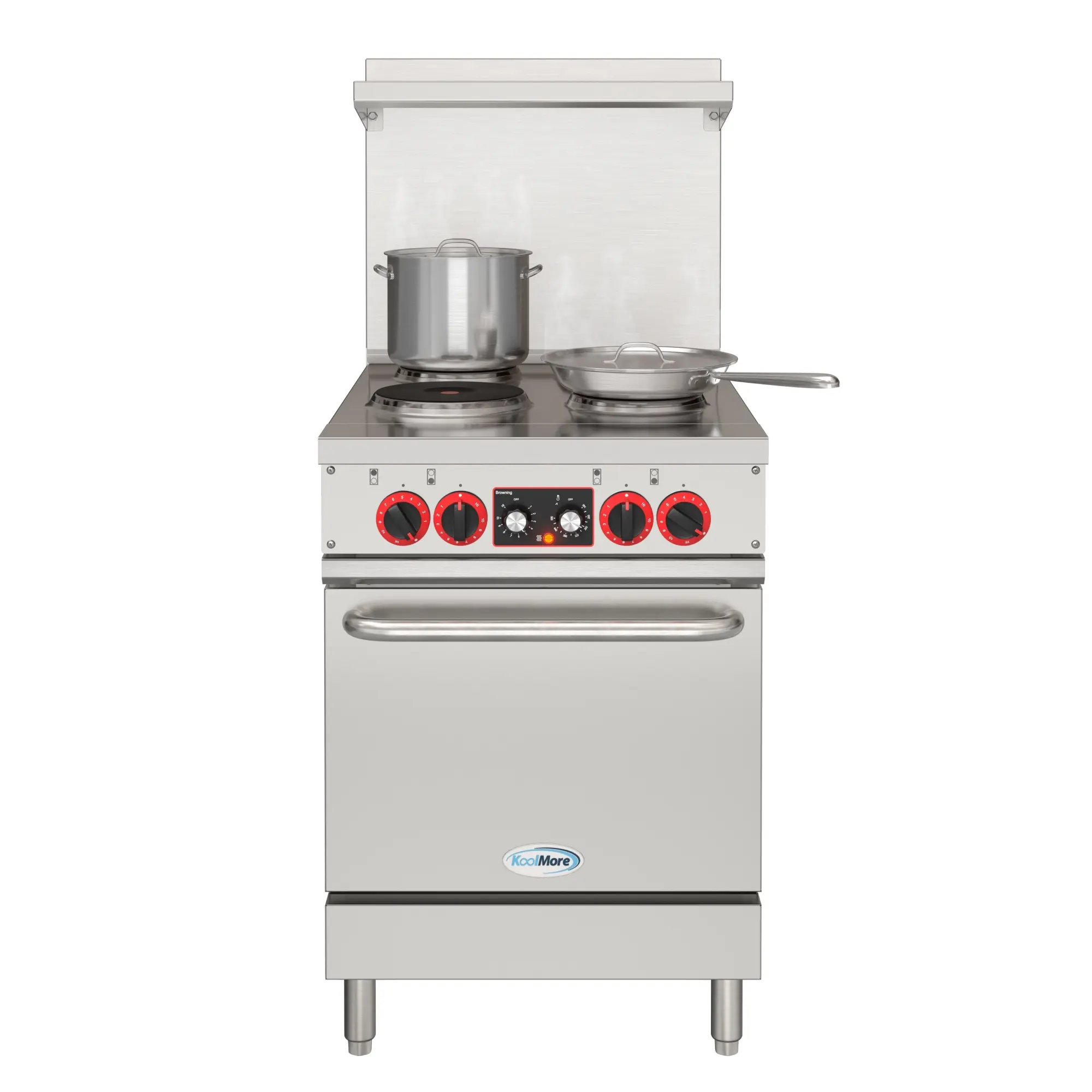24 In. Commercial Electric Range with Cast Iron Burners (1.4kW at Top, 3.0kW at Bottom), 1 Standard Electric Oven (122-500°F Temp Range), Stainless Steel - 208V 3-Phase