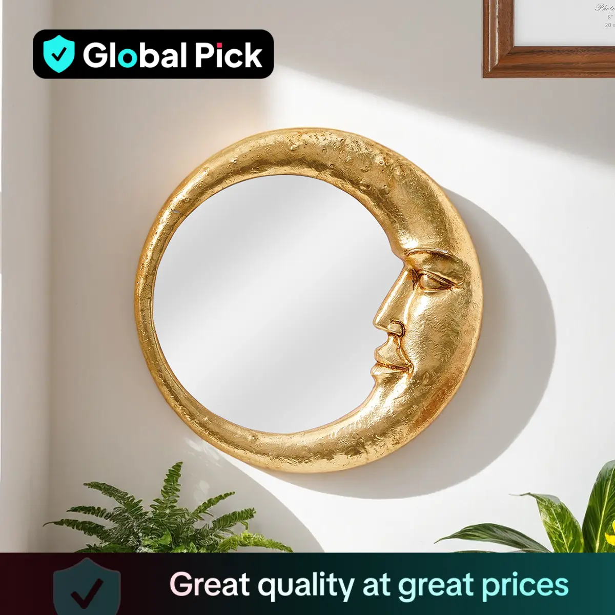 Creative Moon & Face Design Wall Mirror, Resin Wall Mounted Mirror, Wall Decor for Home Living Room Bedroom, Home Decor