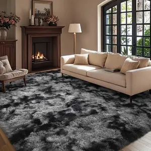 Area Rug for Bedroom,5x8 Fluffy Soft Rugs for Living Room, Plush Shag Carpet with Non-Slip Bottom for Bedside Room Nursery Playroom Dorm, Dark Grey and White