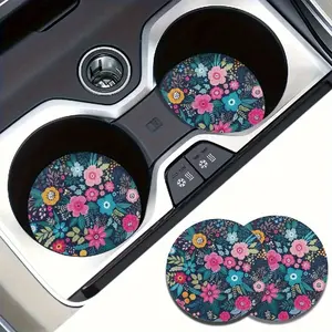 [Absorbent Flowers Coaster] 2pcs Absorbent Flowers Car Cup Holder Coaster Mats | Car Interior Accessories For Women, Water Cup Coasters For Car Vehicles & Home Desk