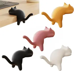 MUNBYN  4PCS Cat Shaped Backpack Hooks, Non-Slip No Drilling Bag Holder with Strong Load-Bearing, Compact Desk Hanger for Office, Home, Purse