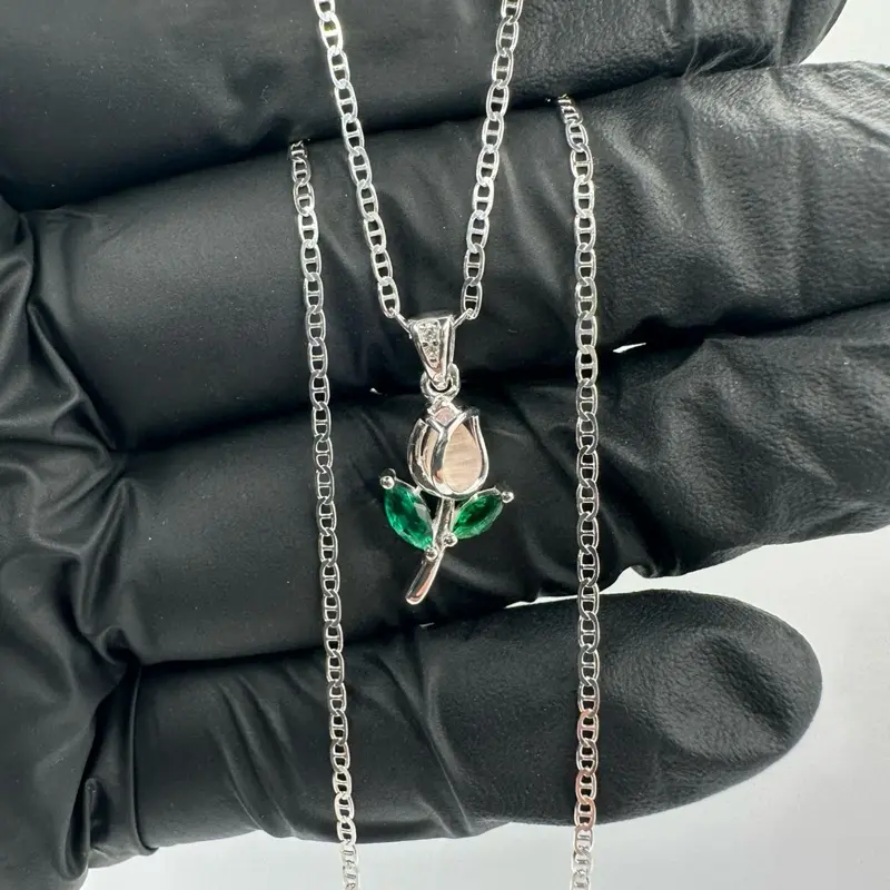 925 Sterling Silver Rose Flower Pendant Necklace - 18in Italian Chain, Mexican Design