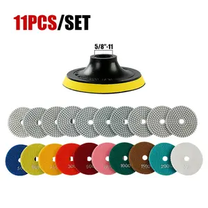 11PCS 4" Wet Diamond Polishing Pads Kit - 50#-3000# Grit for Granite/Quartz/Concrete, Dust-Free Grinder Discs