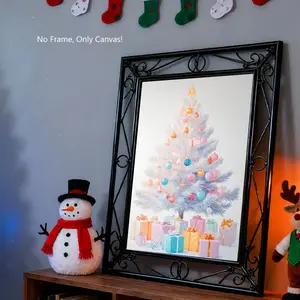 Retro Style Colorful Christmas Tree Art Painting, Winter Home Decor for Living Room & Bedroom, Perfect Gift Idea