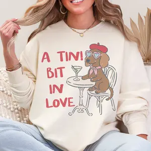 Dog Martini Love Sweatshirt Valentines Tini Bit in Love Graphic Pullover Casual Womens Crewneck Sublimation Top