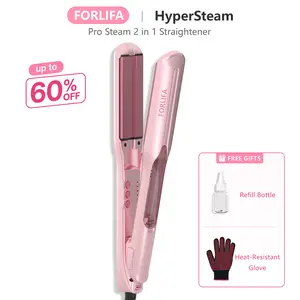 FORLIFA HyperSteam Pro Steam 2 in 1 Straightener FL7001 with 1.5-inch Cool Mist Infrared Technology 5 Temp Settings Auto Shut-Off Hair Styling Kit, WeeklyDeals,Summervibes