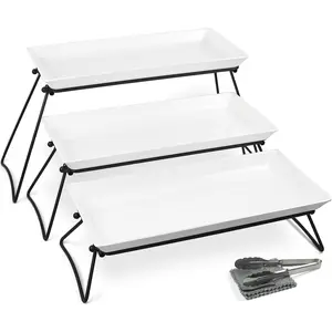 Large 3 Tier Serving Tray Set, 24x22x9.7 inch Cupcake Fruit Cookie Dessert Table Display Stands Tiered Platters Food Trays for Buffet Entertaining, White