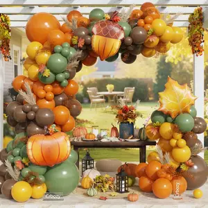 Fall Thanksgiving Balloon Arch Kit, 140Pcs Burnt Orange Sage Green Brown Balloons with Maple Leaf Foil Balloons for Thankgiving Little Pumpkin Baby Shower Birthday Party Decorations