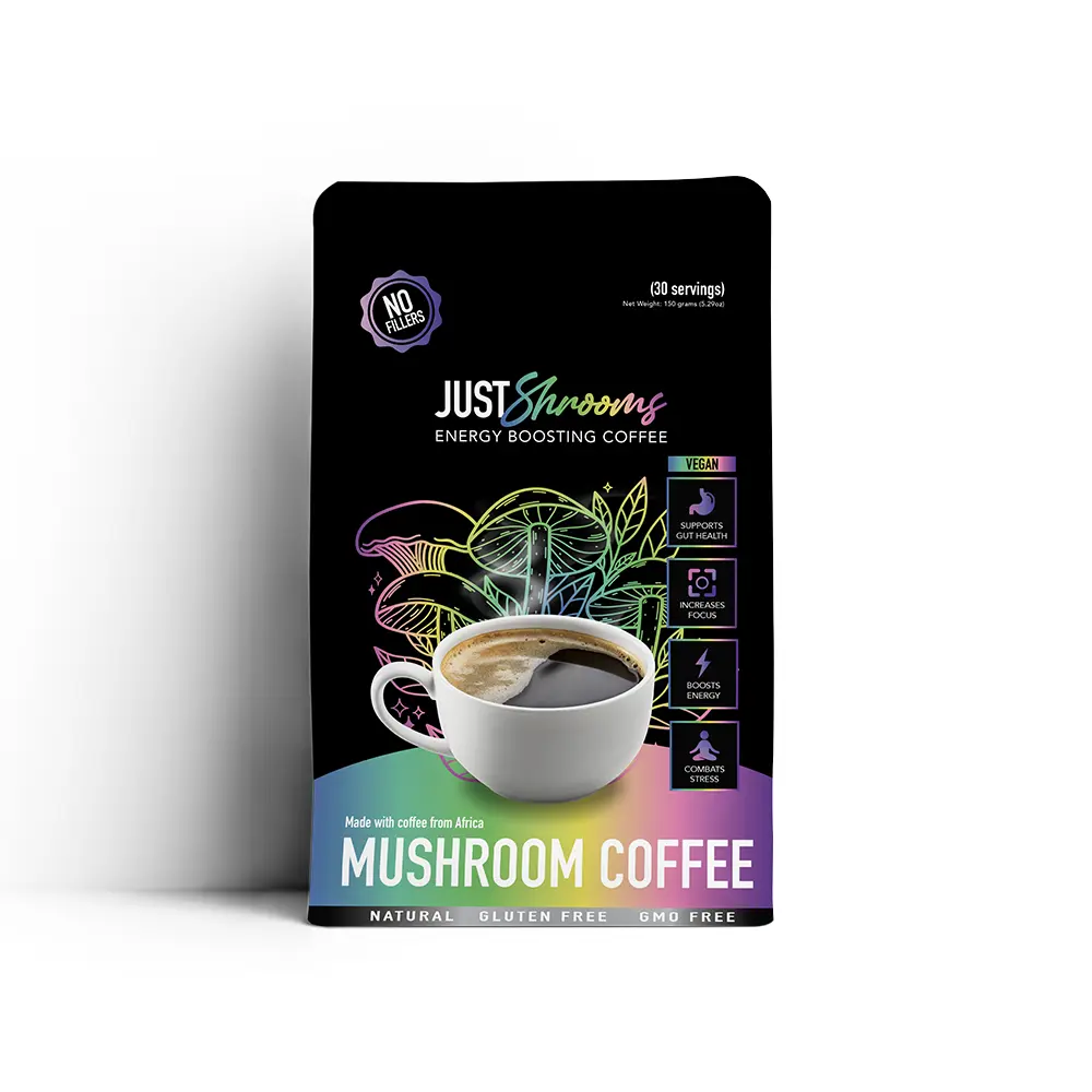 Just Move Supplements Just Shrooms Mushroom Coffee with Lion's Mane Shiitake Cordyceps King Trumpet Chaga Mushrooms Arabica Instant Coffee for Focus Gut Health Destress 1mg Caffeine 30 Servings Organic Vegan Cinnamon, Coffee With Mushrooms