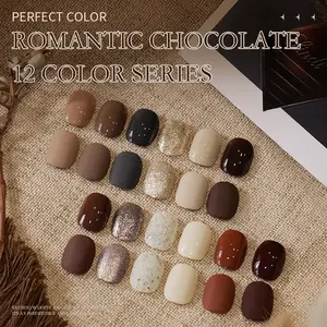 Perfect Color Deep Love Chocolate Series 12 Colors Gel Nail Polish Set, Romantic New Year, Christmas, Fall Winter Art, DIY Manicure Kit