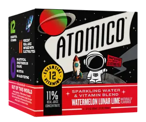 ATOMICO Sparkling Vitamin Water : WATERMELON LUNAR LIME 12PK