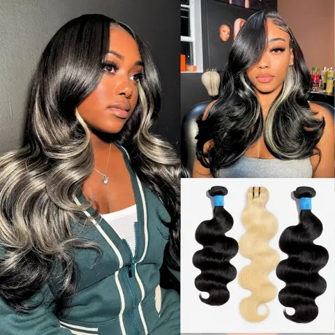 [Summervibes] 12A 1B/613 T1B/P4/27 Peekaboo Highlight Human Hair Bundles 100% Virgin Vietnamese Hair Tangle-Free, No Shedding, Can Be Dyed & Styled