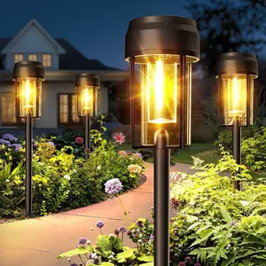 Nupostai Upgrade Solar Pathway Lights, 3000K LED, Auto ON/OFF, Waterproof, Adjustable Heights, IP65, Monocrystalline Silicon Panel, Ideal for Garden, Patio, Yard, Path, Driveway, Halloween, Christmas Decoration