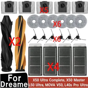 23-Piece Replacement Parts Accessories for Dreame X50 Ultra Complete L50 Ultra X50 Master L40s Pro Ultra MOVA V50 Accessories Kit Replacement Parts with, 2 Main Brushes, 6 Side Brushes, 4 HEPA Filter, 6 Mop Pads, 5 Dust Bags