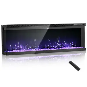 50-in Electric Fireplace - 3-Sided Glass Panel Wall-Mounted Recessed Fireplace with Remote Control, 1500W, Timer, Adjustable Flame Color, Adjustable Brightness, Overheat Protection for Living Room, Bedroom