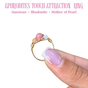 Aphrodites Touch Attraction Crystal Ring Sunstone Rhodonite Mother of Pearl Feminine Aura Goddess Energy Magnetic Gemstone