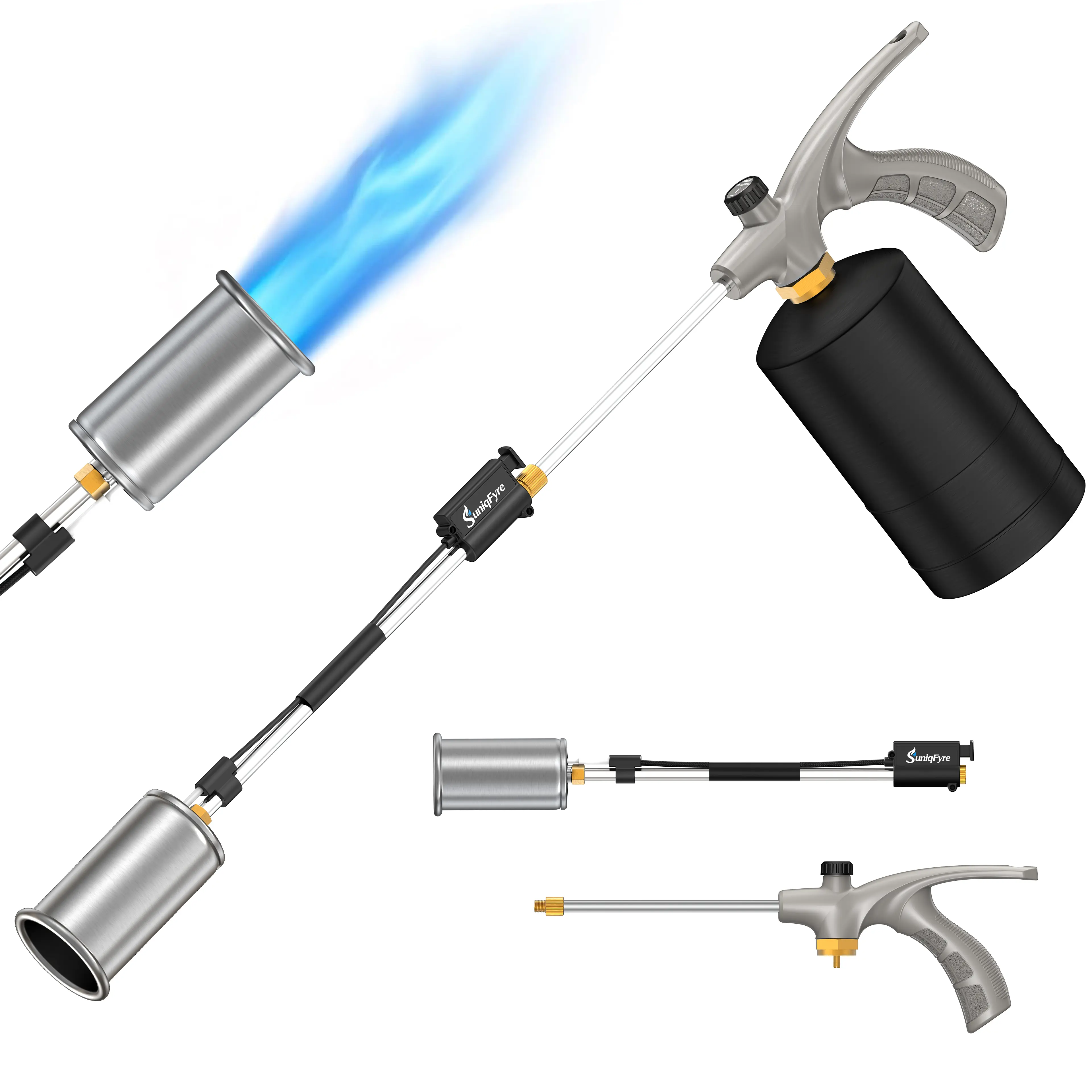 Powerful Outdoor Propane   Weed Burner  Blow Torch Tool Kit with Adjustable Flame, Turbo Trigger, self igniter Detachable Long Arm, Rubber Grip for Backyard Work Warriors, Garden, Snow Removal (Tank Not Included)