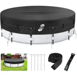 Upgrade 500D 12ft Round Pool Cover with Full Circle Straps, Several Anti-Slip Straps and Tent Stakes for Above Ground Pool, Winter Pool, Solar Pool, etc