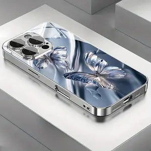 High-end fashion trend creative butterfly pattern electroplated glass phone case for iPhone17 16 15 14 13 12 11 Pro Max - stylish and elegant design trendy protective cover