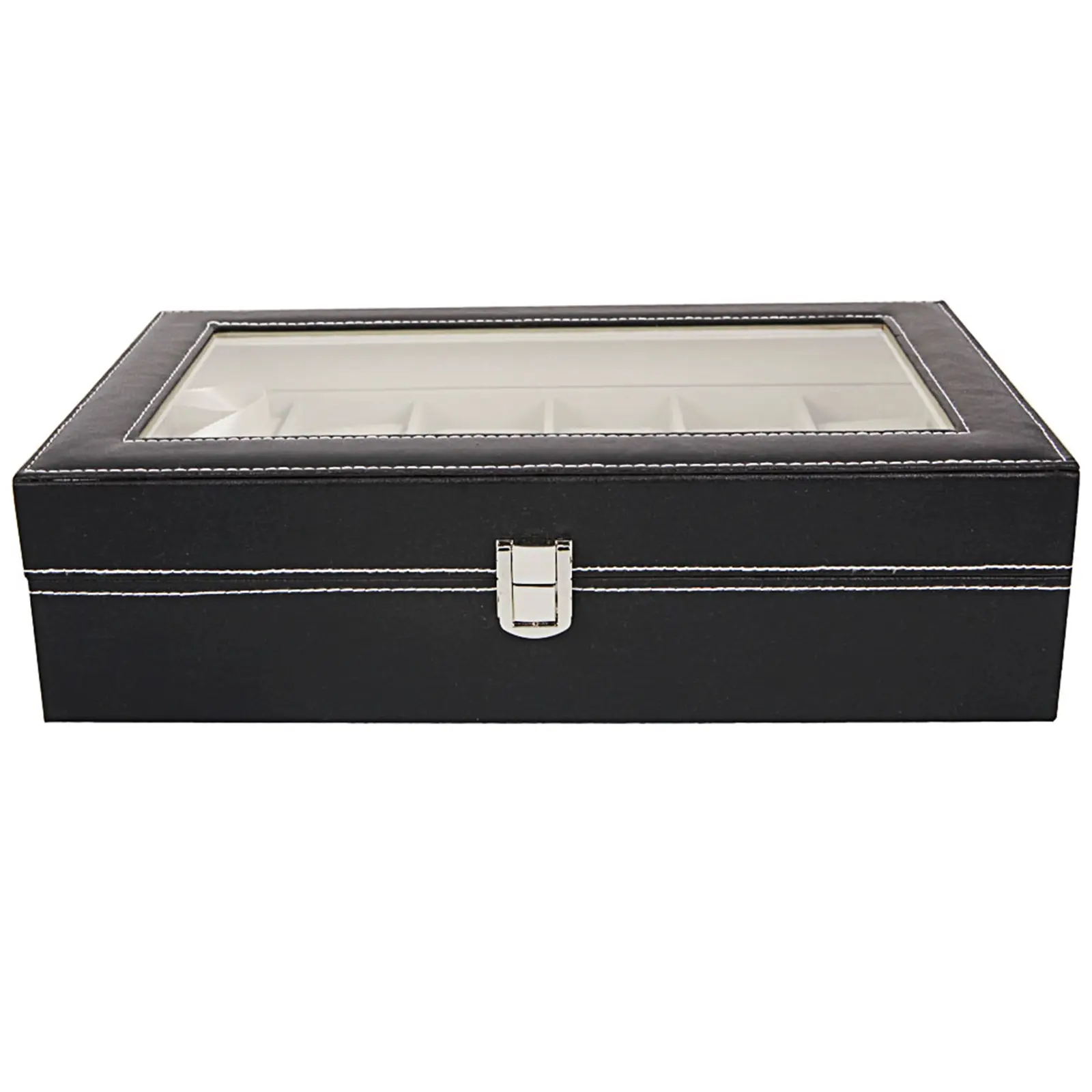 Black Leather Watch Organizer Gift Box - 12-Compartment, Top-Opening, Easy Access, Compact, Portable, Space-Saving Watch Holder (USPS Currently Not Supported)
