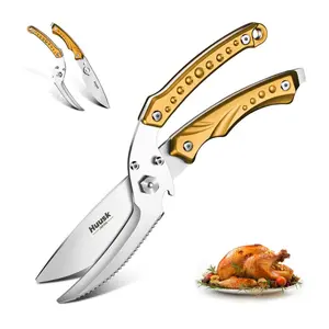 Huusk Kitchen Shears Heavy Duty-Detachable Meat Scissors for Chicken,Turkey, and Bone, Poultry Shears Ultra Sharp with Serrated Edge, All Purpose Cooking Scissors Golden